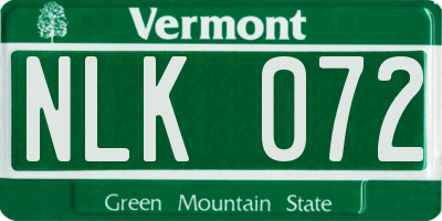 VT license plate NLK072