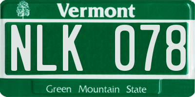 VT license plate NLK078