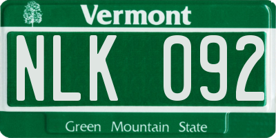 VT license plate NLK092