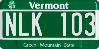 VT license plate NLK103