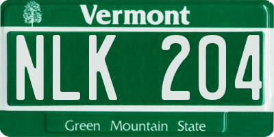 VT license plate NLK204