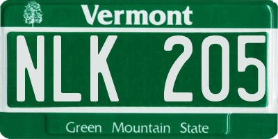 VT license plate NLK205