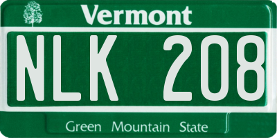 VT license plate NLK208