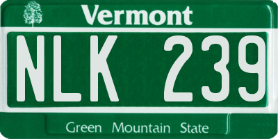 VT license plate NLK239