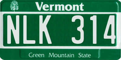 VT license plate NLK314