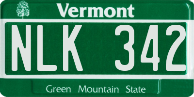 VT license plate NLK342