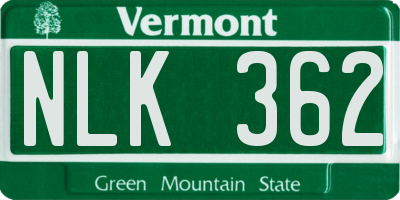 VT license plate NLK362