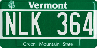 VT license plate NLK364