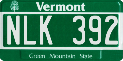 VT license plate NLK392
