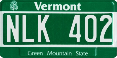 VT license plate NLK402