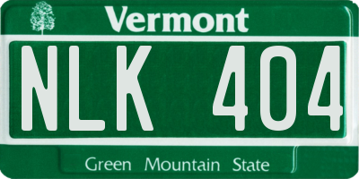 VT license plate NLK404