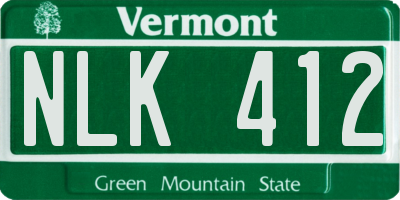 VT license plate NLK412