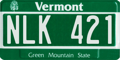 VT license plate NLK421