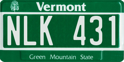 VT license plate NLK431