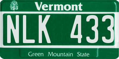 VT license plate NLK433