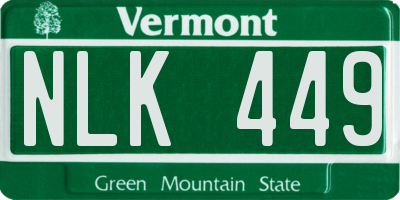 VT license plate NLK449