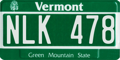 VT license plate NLK478