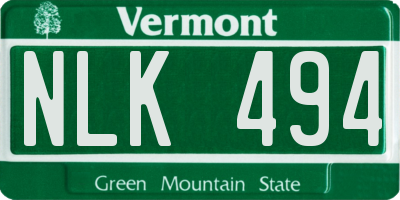 VT license plate NLK494