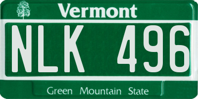 VT license plate NLK496