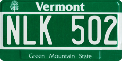 VT license plate NLK502