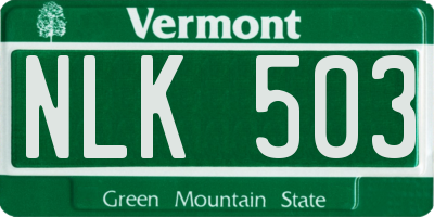 VT license plate NLK503