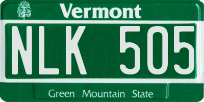 VT license plate NLK505