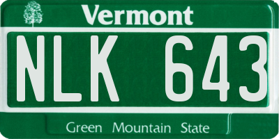 VT license plate NLK643