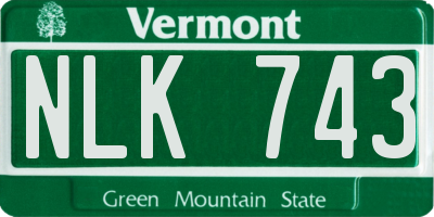VT license plate NLK743