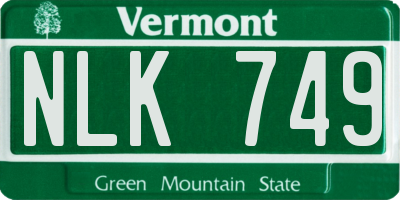 VT license plate NLK749