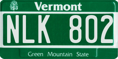 VT license plate NLK802