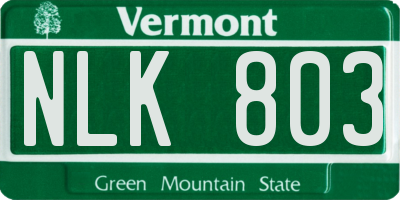 VT license plate NLK803