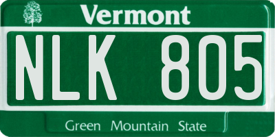 VT license plate NLK805