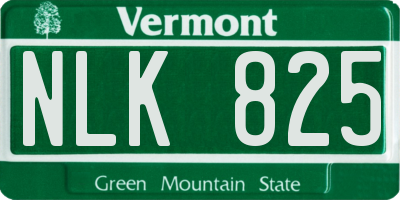 VT license plate NLK825