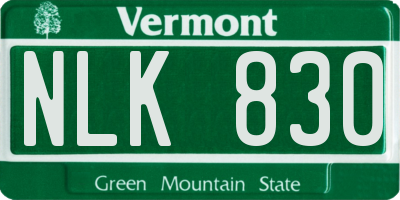 VT license plate NLK830