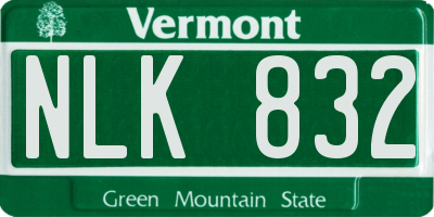 VT license plate NLK832