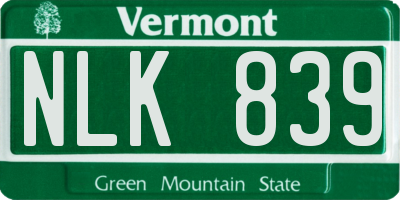 VT license plate NLK839