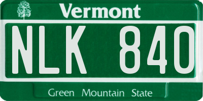 VT license plate NLK840