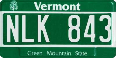 VT license plate NLK843