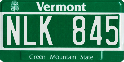 VT license plate NLK845
