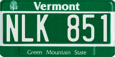 VT license plate NLK851