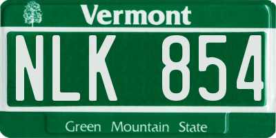 VT license plate NLK854