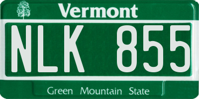 VT license plate NLK855