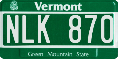 VT license plate NLK870