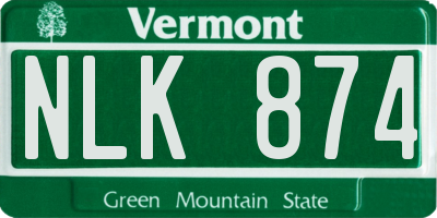 VT license plate NLK874