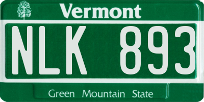 VT license plate NLK893
