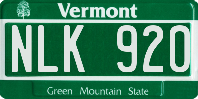 VT license plate NLK920
