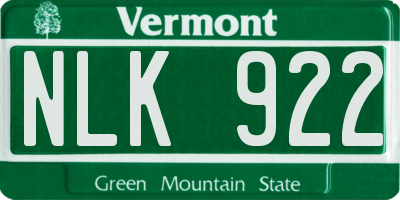 VT license plate NLK922