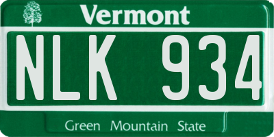 VT license plate NLK934