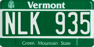 VT license plate NLK935