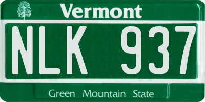 VT license plate NLK937